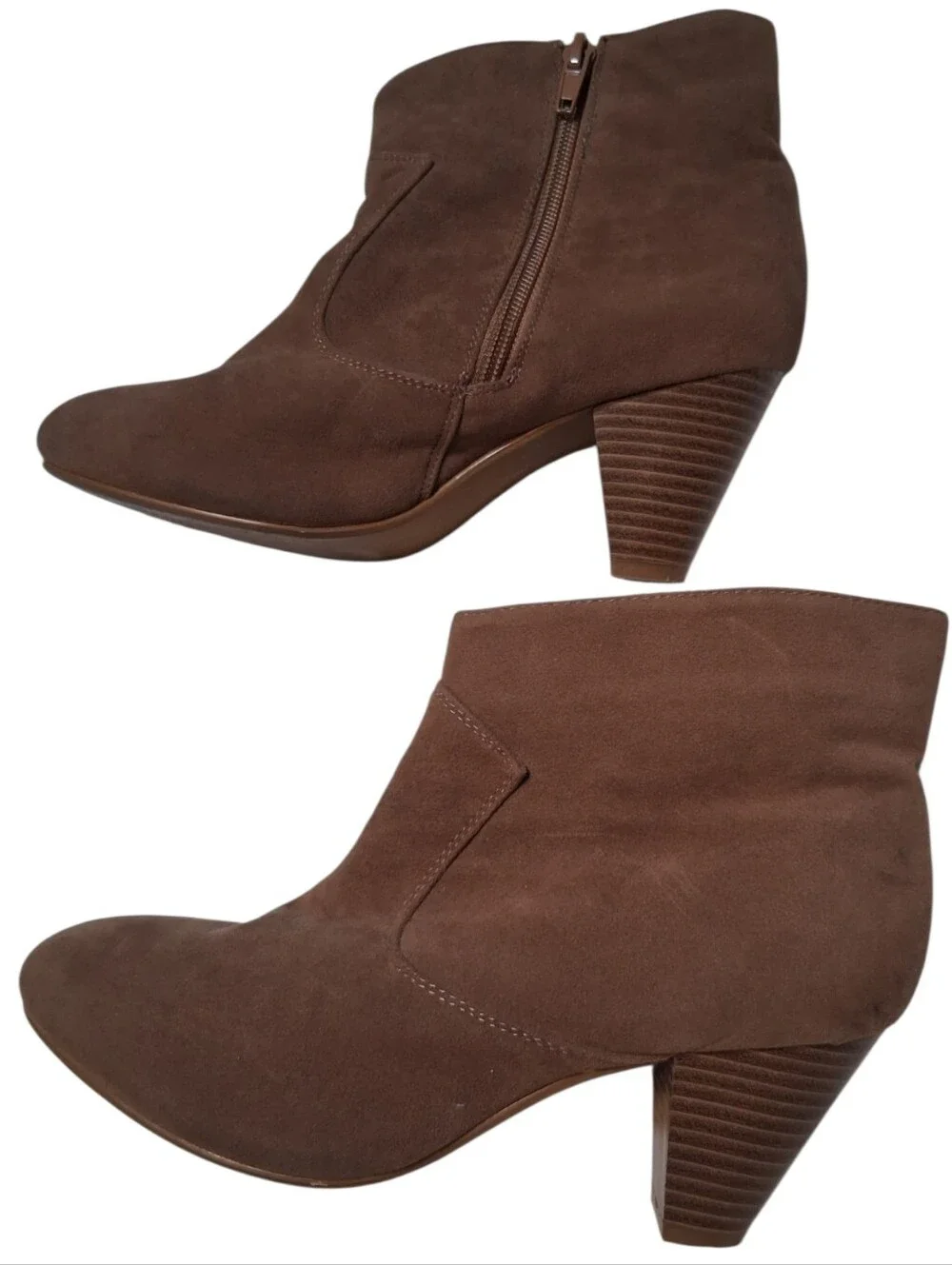 Lane Bryant Brown Faux Suede Block Heel Fall Ankle Boots Size 8W Classic Chic